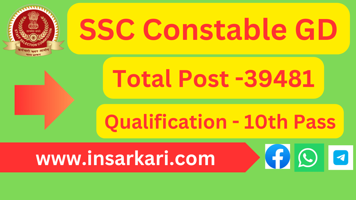 SSC Constable GD Recruitment 2025 : एसएससी जीडी कांस्टेबल भर्ती का 10वीं पास 39481 पदों पर नोटिफिकेशन जारी